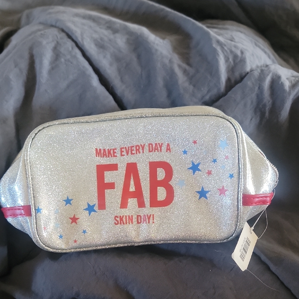 Silver Cosmetic Bag with Red and Blue Stars